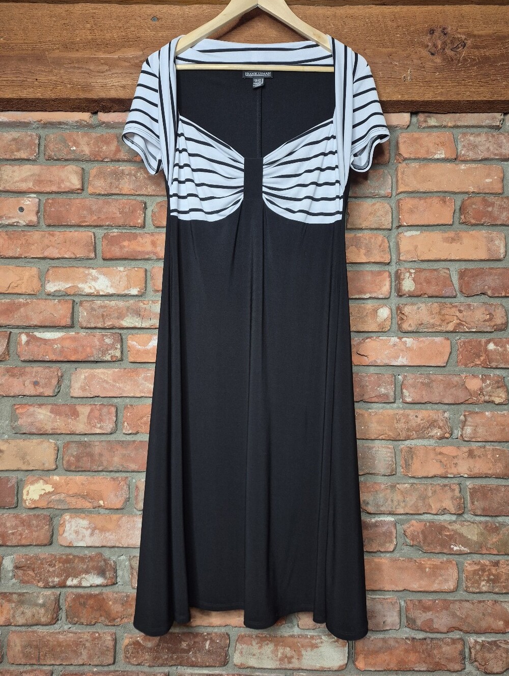 Frank Lyman Design Black White Striped Maxi Dress Size 10 Made in Canada